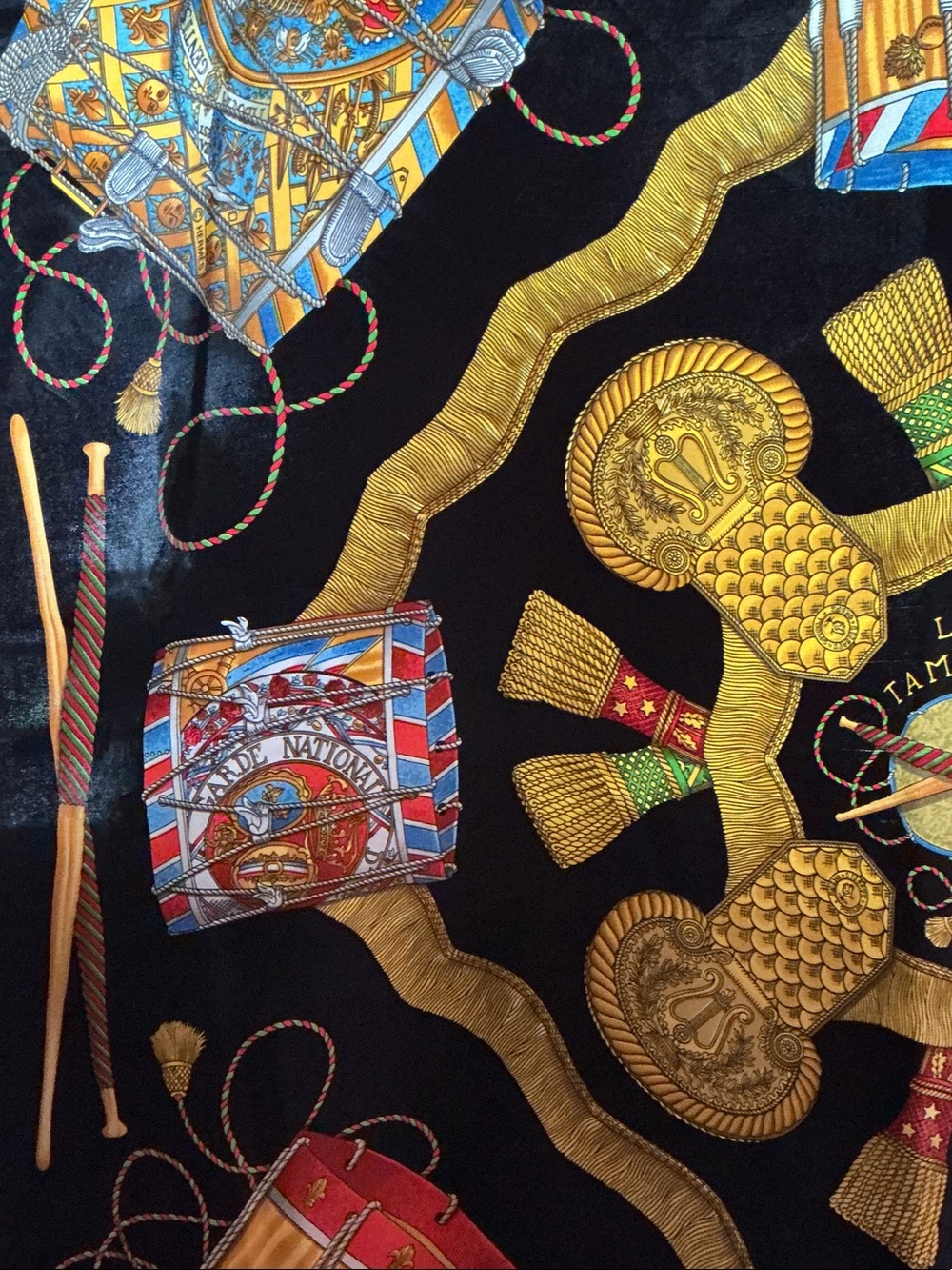 Hermes Paris AUTHENTIC Les Tambours (Drums) Black Silk Twill Scarf Multicolor - Picture 9 of 11
